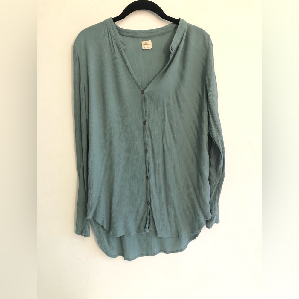 O'Neill Blouse Womens Small Green Gauze Peasant Button Down Boho Tunic